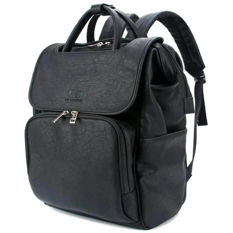 black leather changing bag backpack Citi Collective Citi Explorer Black Diaper Bag Backpack